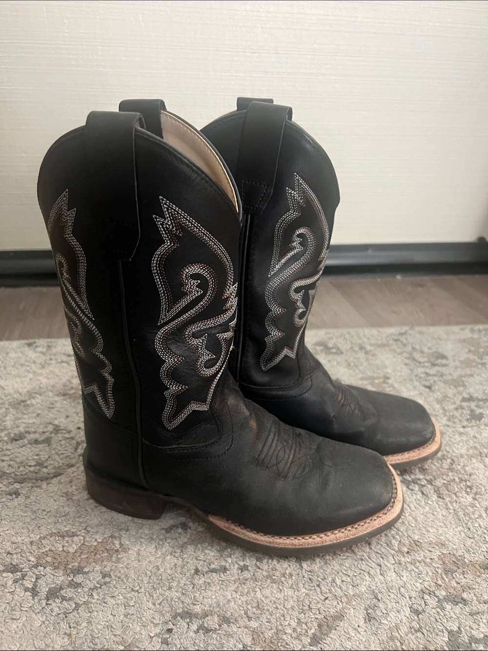 Kids Black Embroidered Western Cowboy Boots